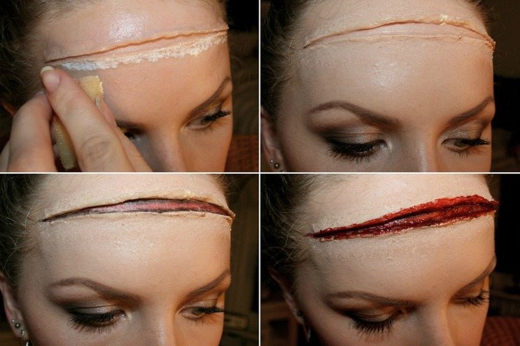 Pokyny na líčenie strihov rany-návod na líčenie-strih-rany-vosk-latex-púder-akvarely