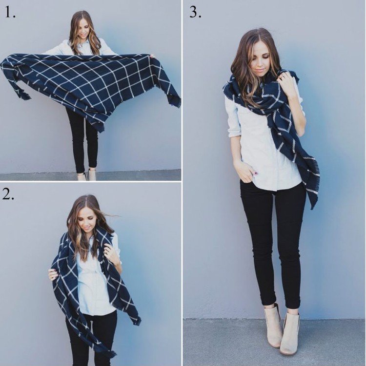 Na jednu stranu uviažte šatku XXL XXL šatka-károvaný náhrdelník-kravata v čiernom štýle