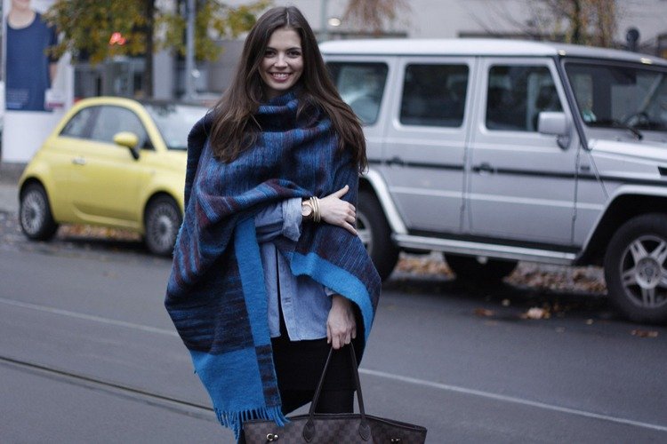 XXL šatka poskytuje v zime príjemné teplo XXL šál-hrubý-štýl-modrý-kašmír-pončo