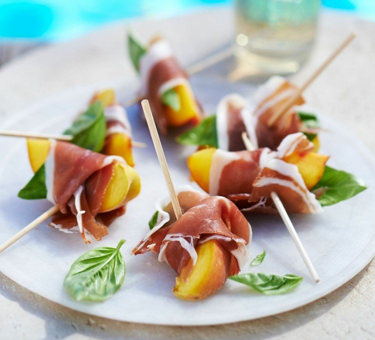 Broskyňové jednohubky prosciutto recepty na finger food bez varenia