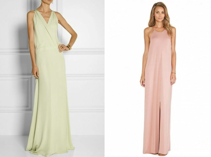 Šaty s otvoreným dekoltom alebo bez neho dlhé šaty-pastelové farby