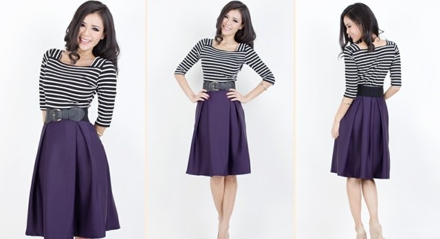 Midi sukňa s pásikom-pruhované-top-tmavo-modrá