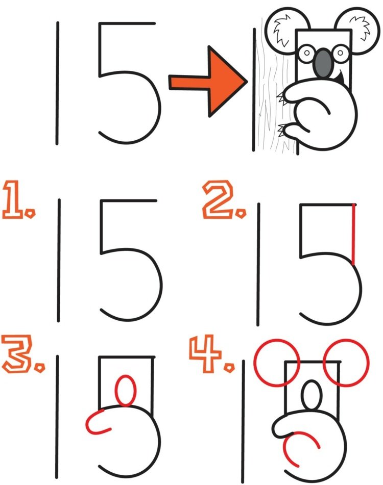 naučte sa kresliť číslo 5-základy-koala-batoľatá