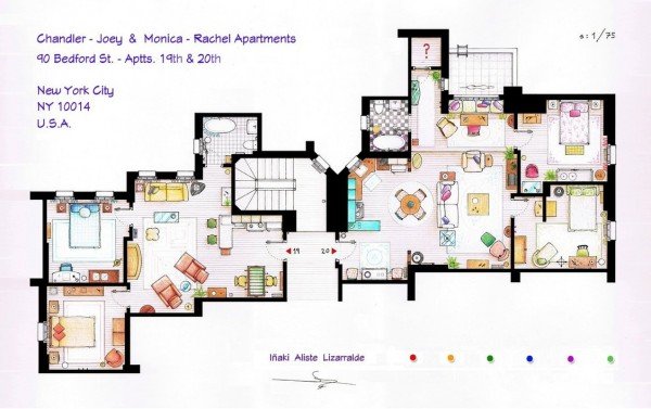 Pôdorysy apartmánov Friends Chandler Joey Monica Rachel Kresby apartmánov pre priateľov Chandler Joey Monica Rachel