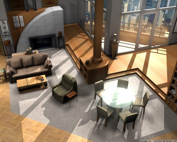 3D vizualizácia obľúbenej série Penthouse Frasier Frasierova obľúbená séria 3D vizualizácie bytu