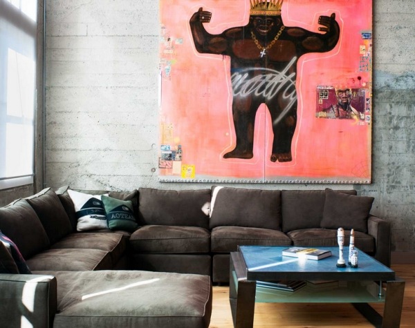 Šedá rohová sedačka extravagantné obrazy SF-Loft