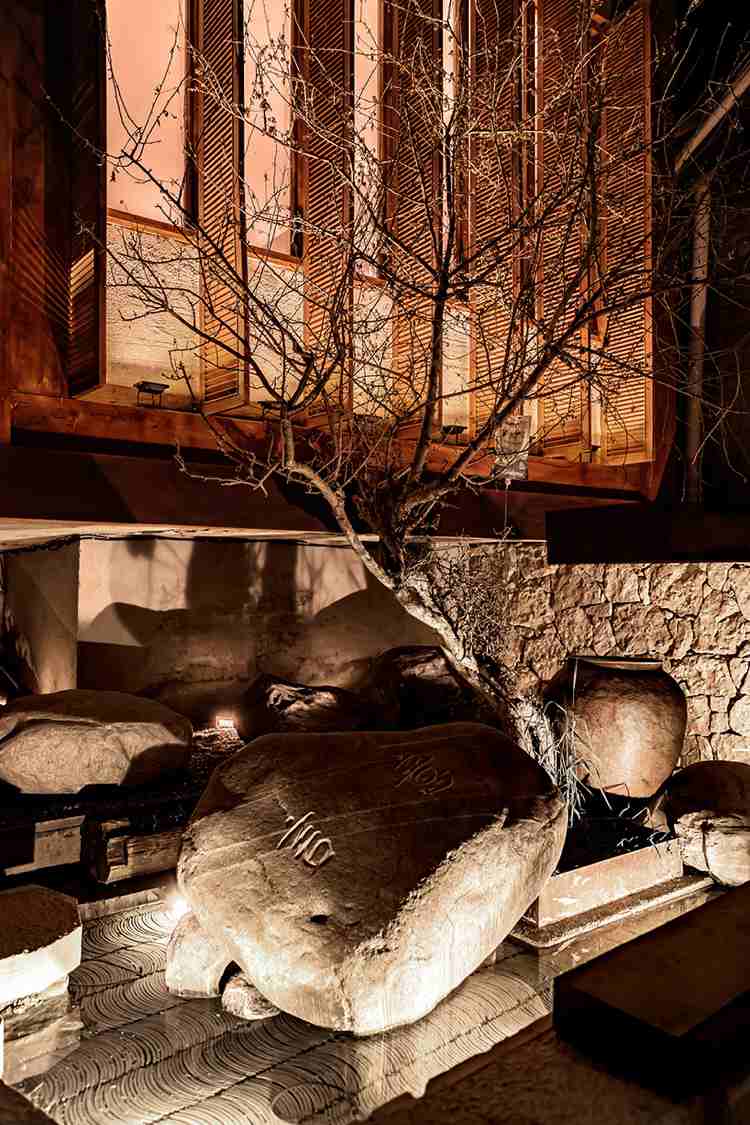 zen design nepriame osvetlenie vonku kamene vonku