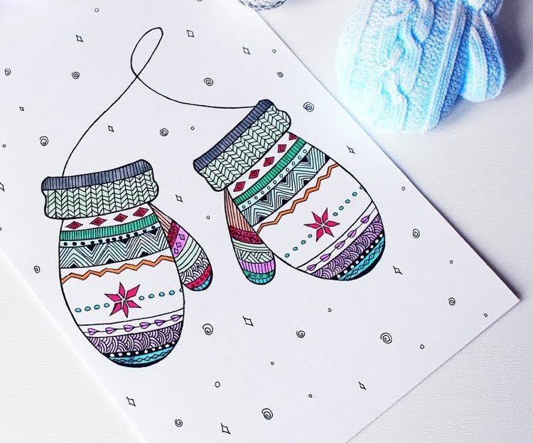 Vyzdobte si rukavice zentangle zimné motívy sami