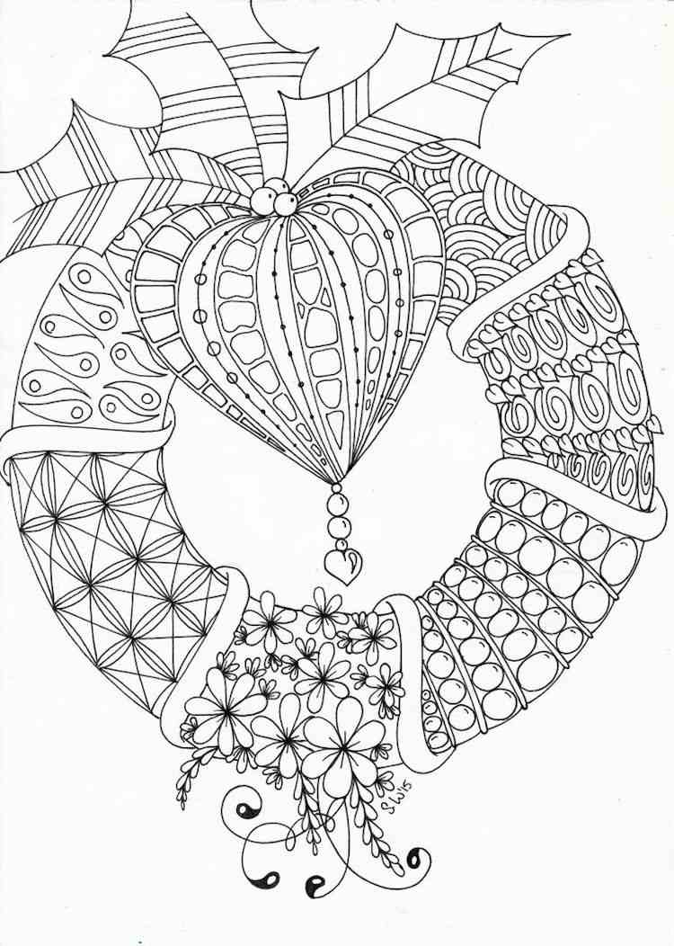 Vianočné motívy Zentangle šablóny Vianočný veniec srdce