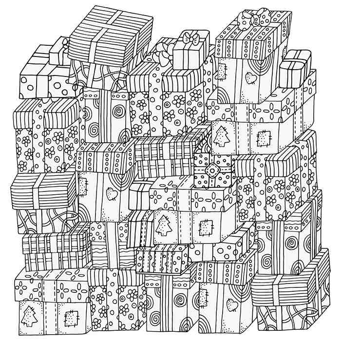 Šablóny zentangle Vianočné darčeky omaľovánky