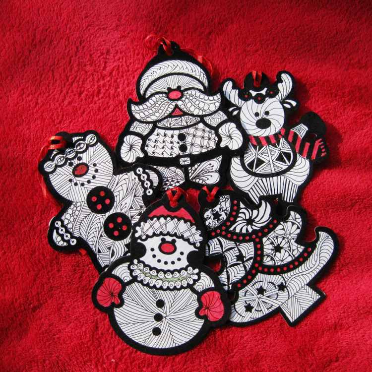 Vianočné motívy Zentangle DIY vianočné dekorácie