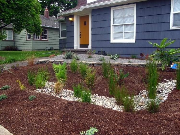 Okrasný štrk použite ako ohnisko v záhrade Okrasné-štrk-v-záhrade-dizajn-pôdne-rastliny-kombinovať-kamene-moderné-upratané