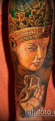 293 -as buddhista tetoválás - a minta hűvös változata, amely jól használható feldolgozásra és tetoválás -buddhizmusként történő alkalmazásra a karon