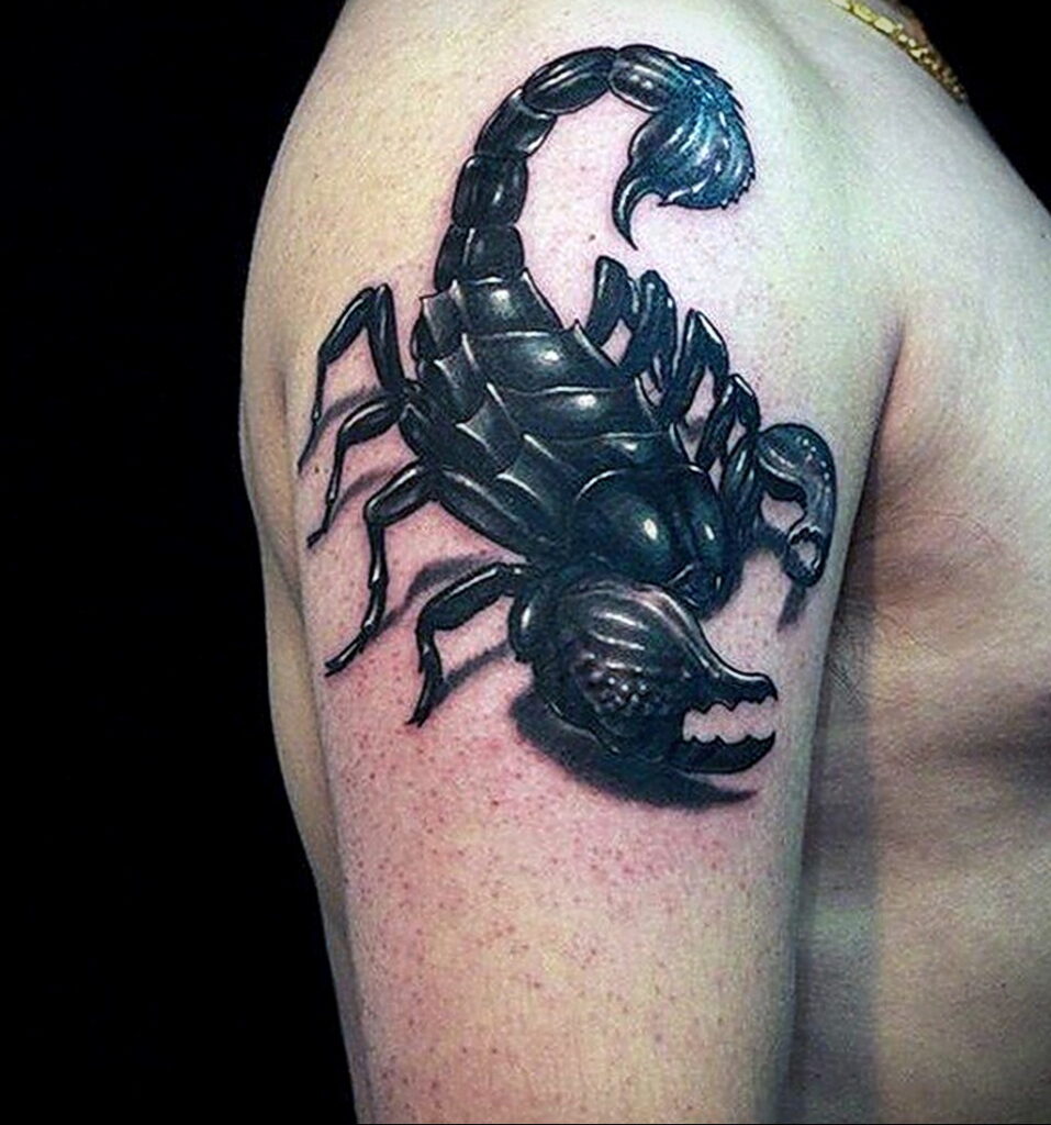 Photo Scorpion tattoo on shoulder 01/16/2021 №0021 -scorpion tattoo on shoulder-