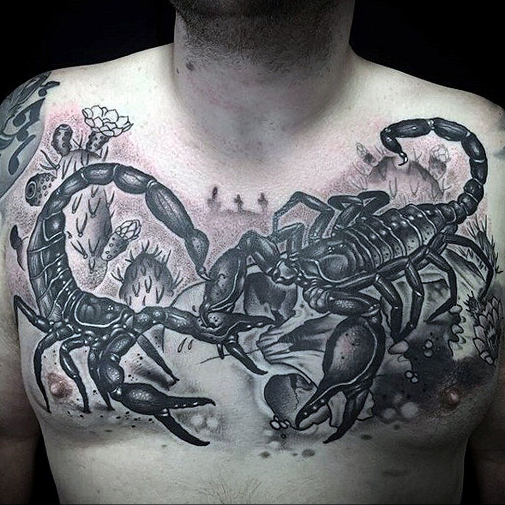 Photo Scorpion tattoo on chest 01/16/2021 №0001 -scorpion tattoo on chest-