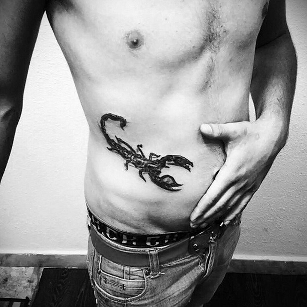 Scorpion tattoo on stomach 01/16/2021 №0016 -scorpion tattoo on stomach-