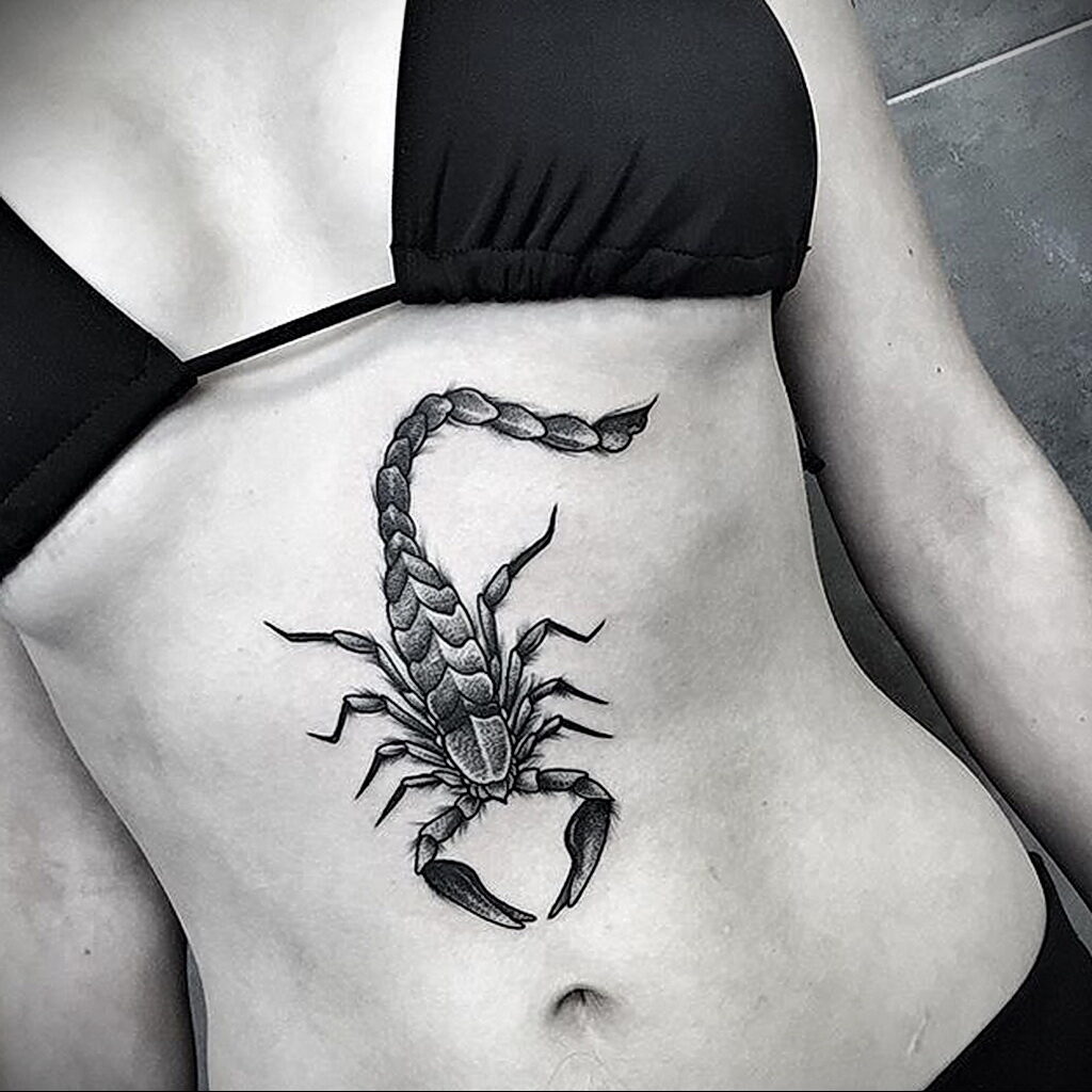 Scorpion tattoo on stomach 01/16/2021 №0002 -scorpion tattoo on stomach-