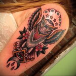 وشم رسم أنثى مع بومة 15.02.2021 №0081 - وشم بومة للبنات -