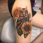 وشم رسم أنثى مع بومة 15.02.2021 №0077 - وشم بومة للبنات -