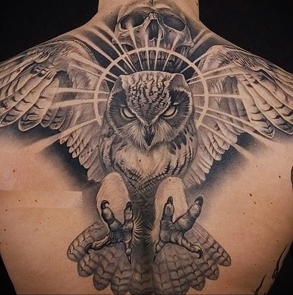 وشم رسم ذكر مع مثال بومة 15.02.2021 №0098 - رجال وشم البومة -