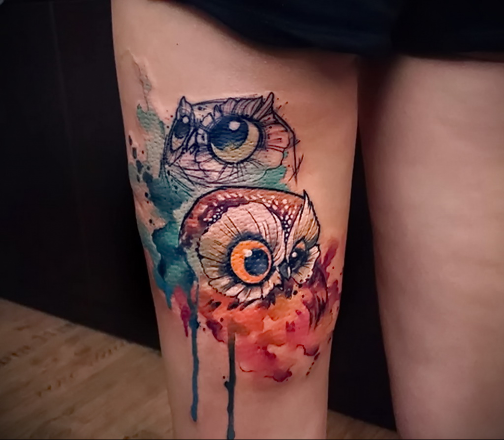 وشم رسم أنثى مع بومة 15.02.2021 №0031 - وشم بومة للبنات -