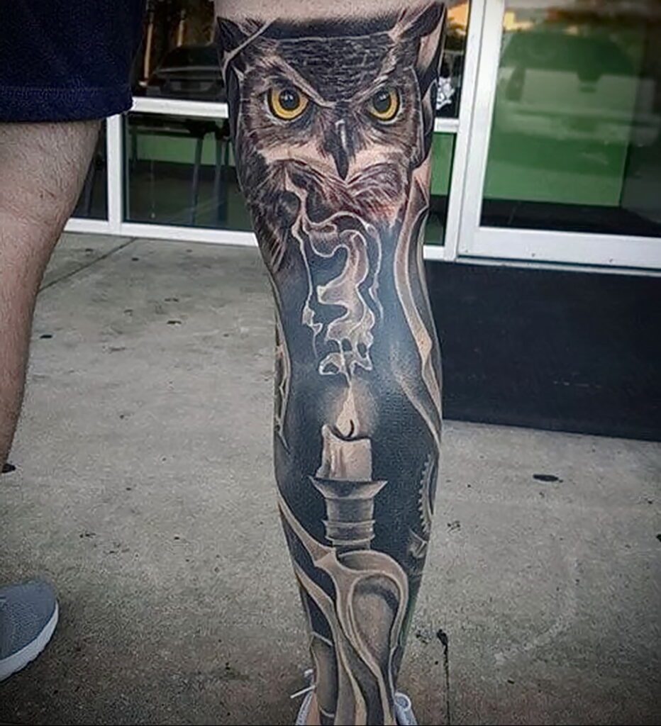 وشم رسم ذكر مع مثال بومة 15.02.2021 №0003 - رجال وشم البومة -