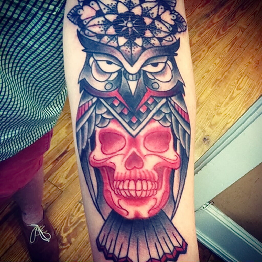 البومة والجمجمة الوشم مثال الرسم 15.02.2021 №0133 - وشم جمجمة البومة -