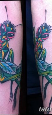 fotó egy imádkozó sáska tetoválásról, 2018. 04. 20 -án, 052 - sáska tetoválás -