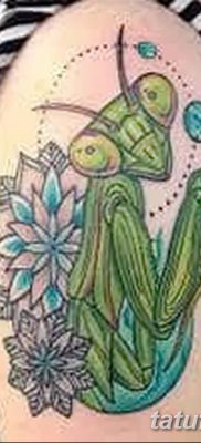 fotó egy imádkozó sáska tetoválásról, 2018. 04. 20 -án, №081 - sáska tetoválás -