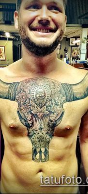 bika koponya tetoválás fotó (érték) - példa egy érdekes tetoválási rajzra - 036