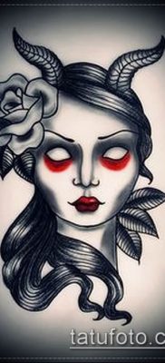 egy példa a tetováló ördög rajzára - egy lány stilizált képe - vázlat