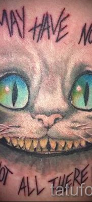 Cheshire -i macskatetoválás fényképe a tetoválás tervezéséről szóló cikkhez - tatufoto.ru - 33
