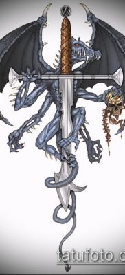 Fotó sárkányról és kardtetoválásról (tetoválás) (jelentése) - példa rajz - 014