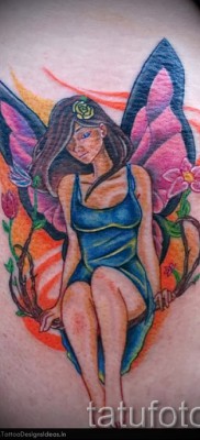 Tündér és virág tetoválás - színes gyönyörű tetoválás