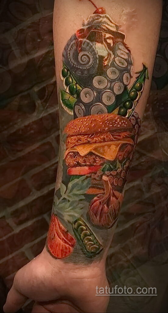 Zdjęcie tatuażu z hamburgerem 26.03.2021 №065 - tatuaż burger -