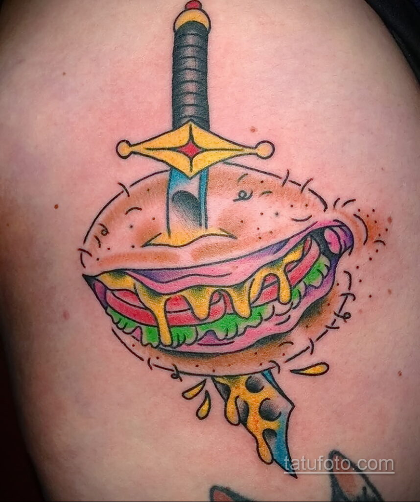 Zdjęcie tatuażu z hamburgerem 26.03.2021 №287 - tatuaż burger -