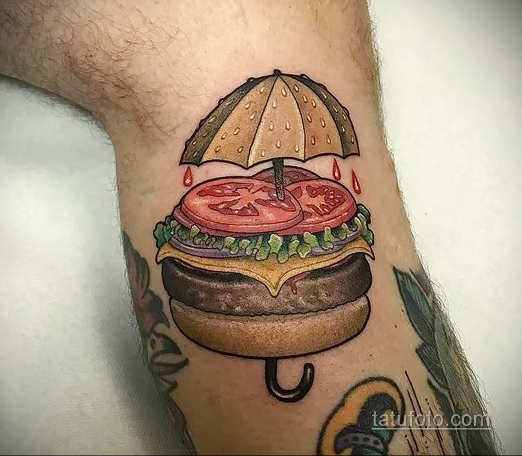 Zdjęcie tatuażu z hamburgerem 26.03.2021 №269 - tatuaż burger -