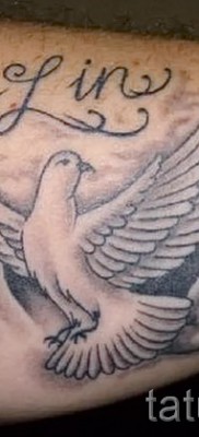 Снимка на гълъб татуировка и надписи - женска татуировка