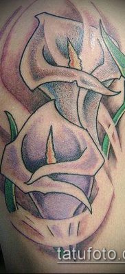 calla liliom tetoválás # 260 - a minta méltó változata, amely sikeresen használható változtatásra és rajzolásra, mint a calla tetoválás akvarellje a combon