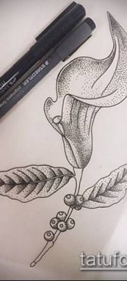 calla liliom tetoválás №358 - a minta exkluzív változata, amely sikeresen használható az akvarell calla liliom tetoválásához