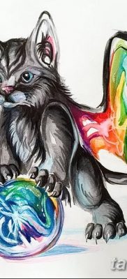 foto af kattetatovering med vinger dateret 26/06/2018 №033 - Kattetatovering med vinger -