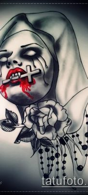 tetoválás démoni apáca kereszttel a vérben - vázlat - kép