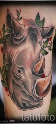 Az orrszarvú és a lombozat tetoválás fényképes példája