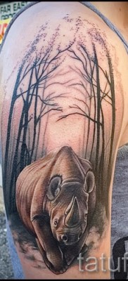 Fotó példa egy orrszarvú tetoválásra - realizmus az egész karon