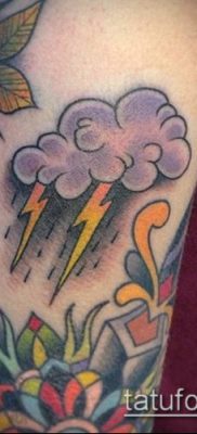 A felhő tetoválás # 434 a minta exkluzív változata, amely sikeresen használható a felhők átalakítására és felhelyezésére a karra tetoválásként