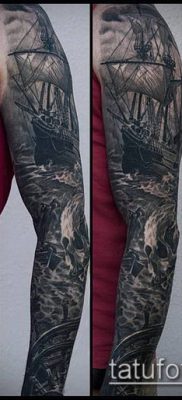 óceáni tetoválás № 949 - a minta exkluzív változata, amely könnyen használható változtatásra és alkalmazásra tetoválásként a tengeren háromszögben