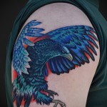 Sas tetoválás - színes változat a vállán