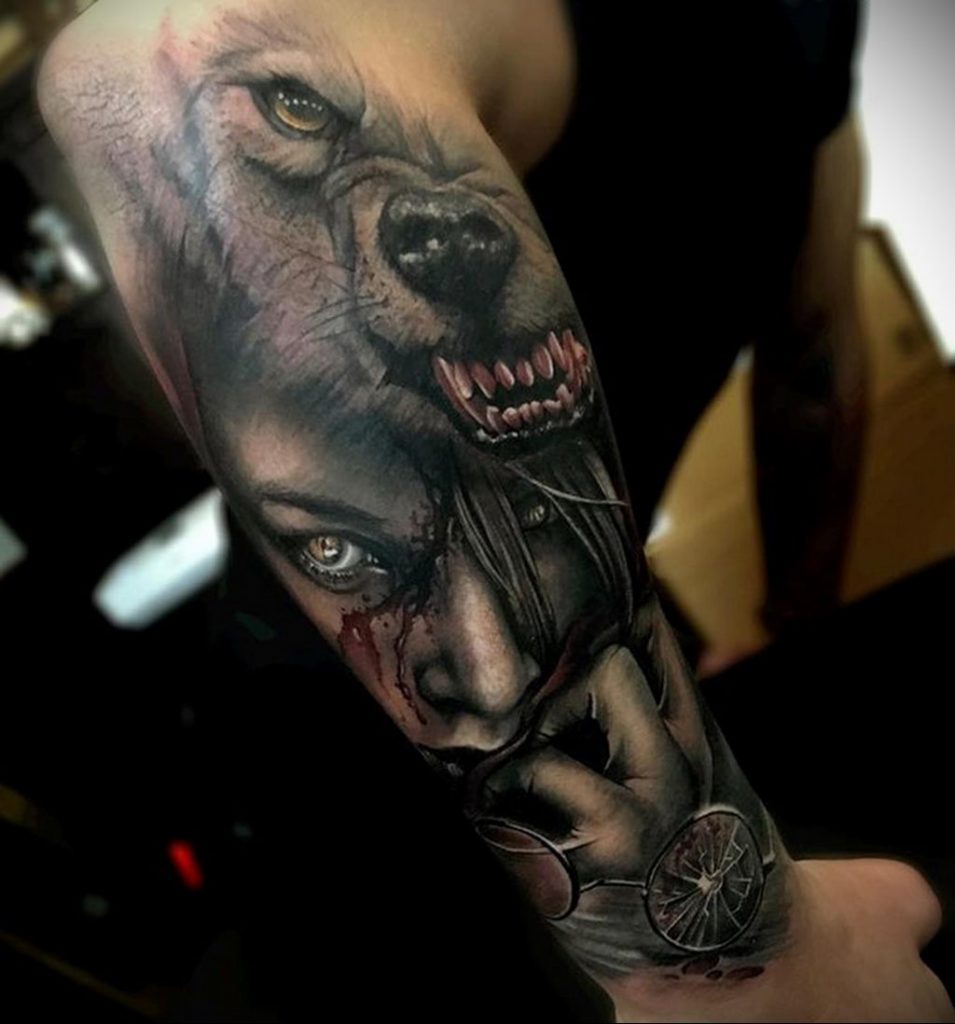 Fénykép a farkas vigyorának tetoválásáról 2020.02.05. №006 -farkas vigyor tetoválása -