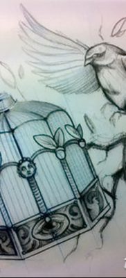 fotó a madár és a ketrec tetoválásáról, kelt 2017.08.16. №025 - Tetovált madár és ketrec_