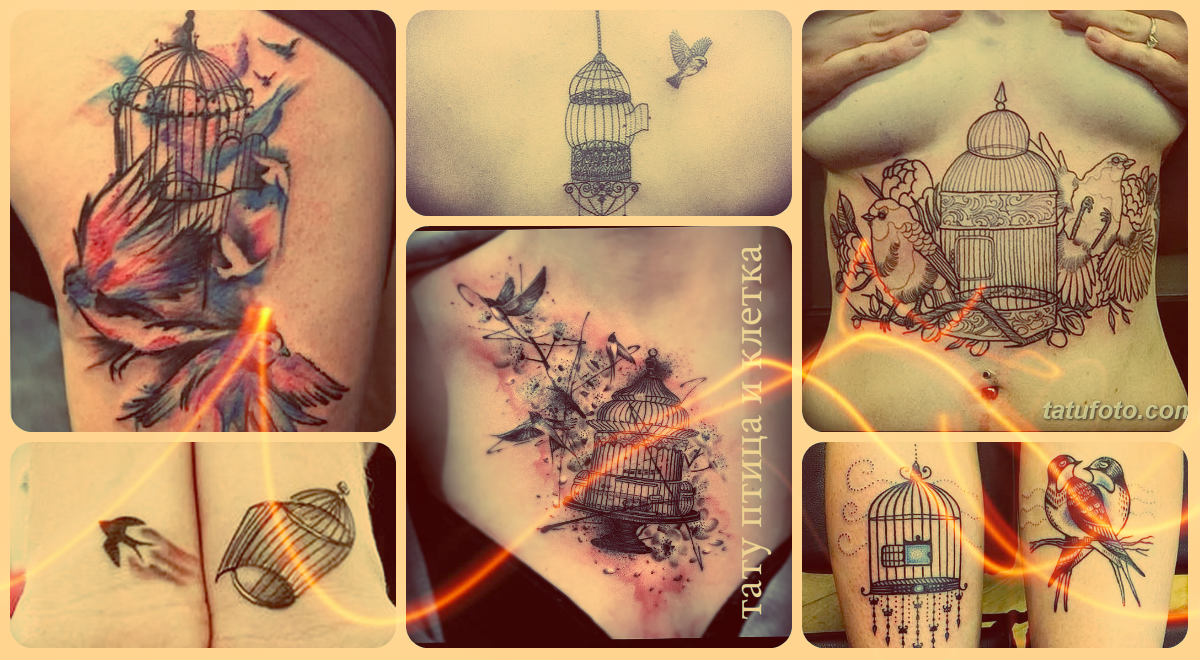 madár és ketrec tetoválás - fotó példák a kész munkákra